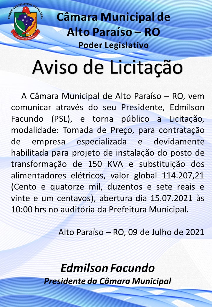 COMUNICADO DE LICITAÇÃO - TOMADA DE PREÇO